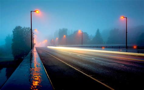 RAINY NIGHT, lamp, rain, road, posts, street, lights, night, HD ...