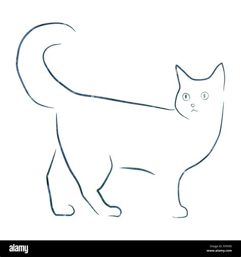 simple line drawing cat illustartion with paper texture Stock Photo - Alamy