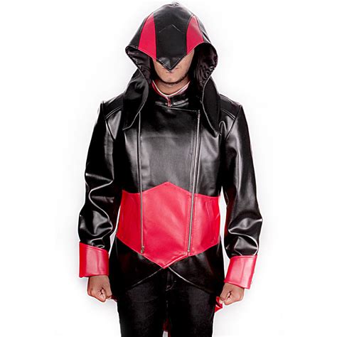 Assassins Creed Red And Black Leather Hoodie