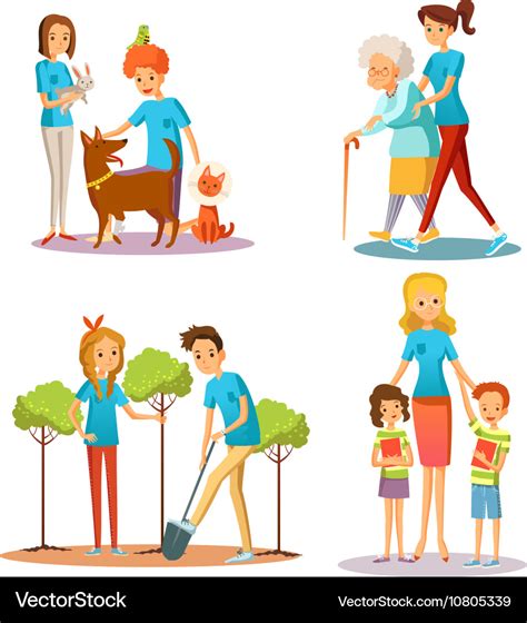 Volunteer people help flat cartoon collection Vector Image