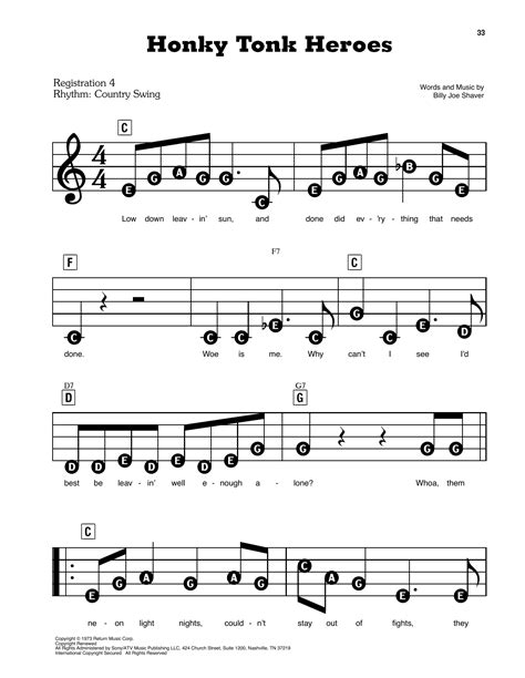 Honky Tonk Heroes by Waylon Jennings Sheet Music for E-Z Play Today at Sheet Music Direct