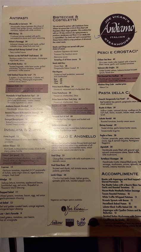 Menu at Andiamo Steakhouse, Las Vegas