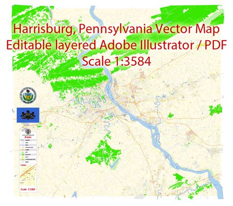 Harrisburg Metro Area PDF Map Vector Exact City Plan Pennsylvania ...