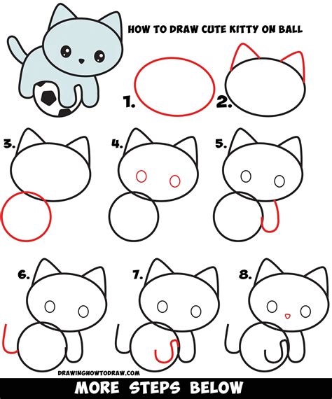 Learn How to Draw a Cute Kitten Playing on a Soccer Ball Easy Step by Step Drawing Tutorial for ...