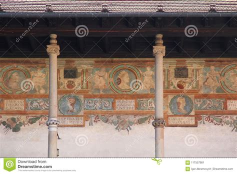 Fragment of Decorative Frescoes of the Arcaded Courtyard of Wawel Castle, Krakow, Poland ...