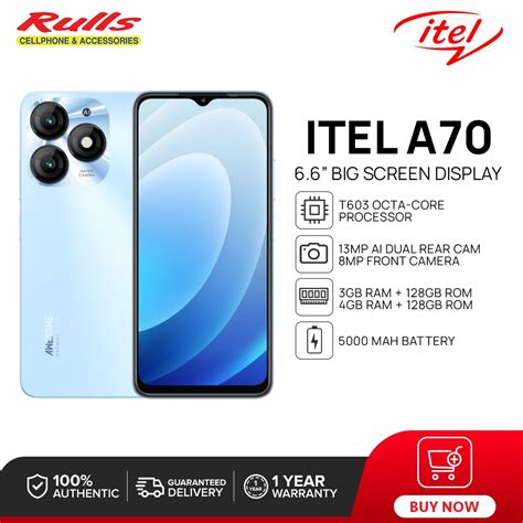 ITEL A70 Smartphone | 3GB+128GB / 4GB+128GB | T603 Octa-core CPU | 13MP Super HDR Camera ...