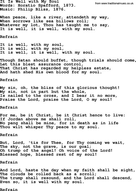 It Is Well With My Soul by Philip Bliss - Christian Hymn or Song lyrics