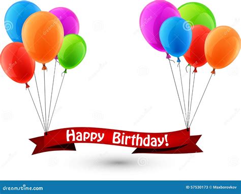 Happy Birthday Red Ribbon Background with Balloons Stock Vector - Illustration of realistic ...