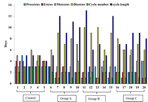 Chart showing estrous cycle stages: proestrus, estrus, metestrus and ...