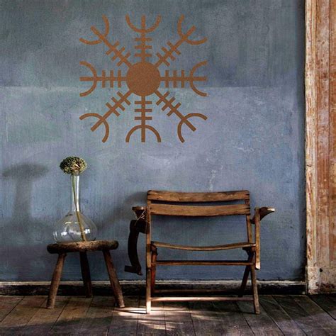 LaModaHome Metal Wall Art, Bronze Metal Viking Decor, Nordic Mythology Vegvisir Runes and ...