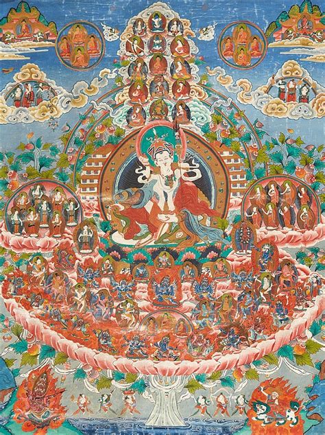 A Tibetan thangka of Padmasambhava refuge host field tree. E