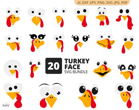 Turkey Face SVG Turkey Face Bundle SVG Turkey Face - Etsy Australia