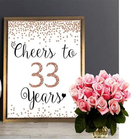 Cheers to 33 Years 33rd Birthday Sign 33rd Anniversary Sign | Etsy in 2022 | Birthday sign, Gold ...