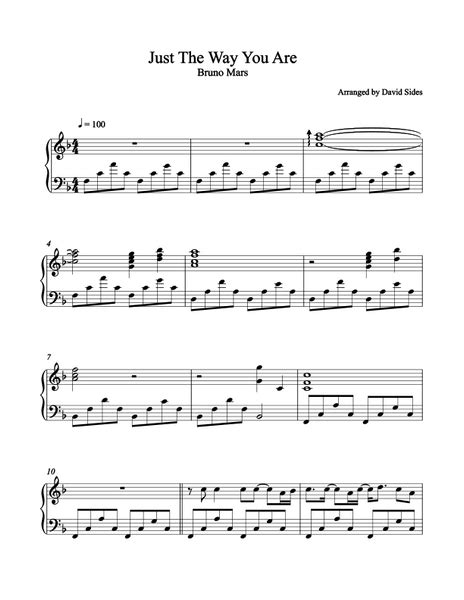 Just The Way You Are (Bruno Mars) - Piano Sheet Music – David Sides ...