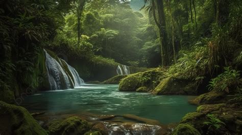 Waterfall Flows Through Lush Green Jungle Background, Picture Of Mindanao Philippines Background ...