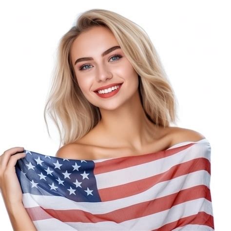 Premium AI Image | Photo attractive smiling woman with american flag 4th july