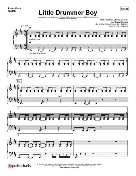 Little Drummer Boy Sheet Music PDF (for KING & COUNTRY) - PraiseCharts