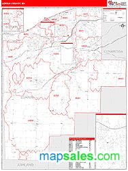 Lorain County, OH Zip Code Wall Map Red Line Style by MarketMAPS