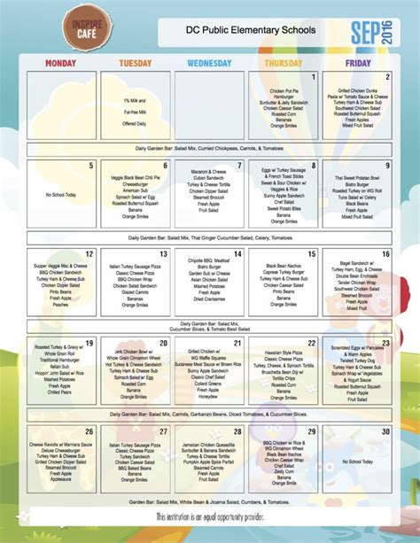 September School Lunch Menu | Ross Elementary, Washington DC