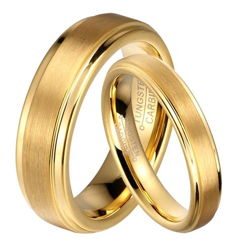 Aliexpress.com : Buy Soul Men 1 Pair Gold Color Tungsten Carbide Wedding Band Rings Set for Him ...