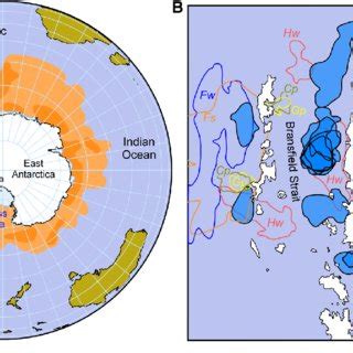 Density distribution of Antarctic Krill (E. superba) and current main ...