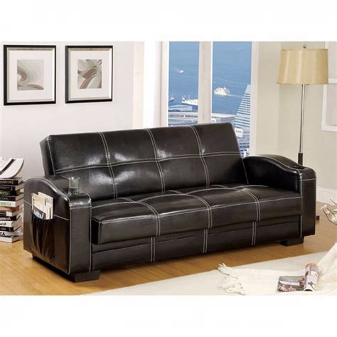 Leatherette Futon Sofa With Side Pocket, Black - Walmart.com