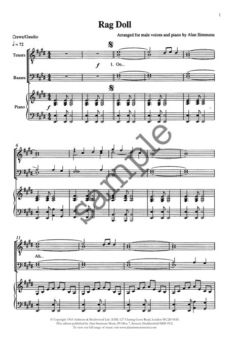 Rag Doll - TTBB - Alan Simmons Music - Choral Sheet Music for Choirs ...