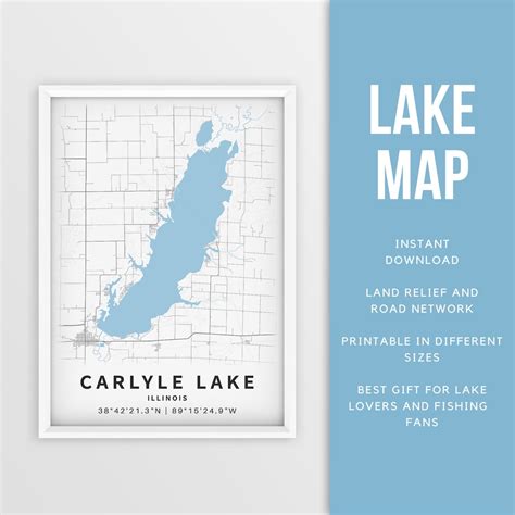 Printable Map of Carlyle Lake, Illinois, US Instant Download Lake Map ...