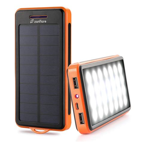 Zanflare Solar Power Bank,15000mAh Solar Charger Portable External Backup Battery Pack Dual USB ...