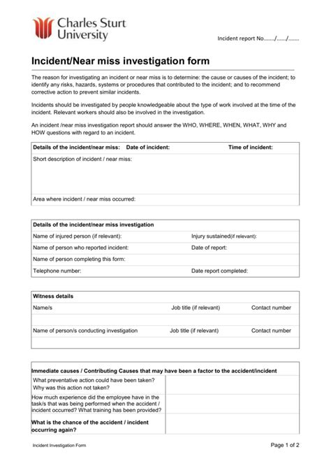 Near Miss Incident Report Template (3) | PROFESSIONAL TEMPLATES ...