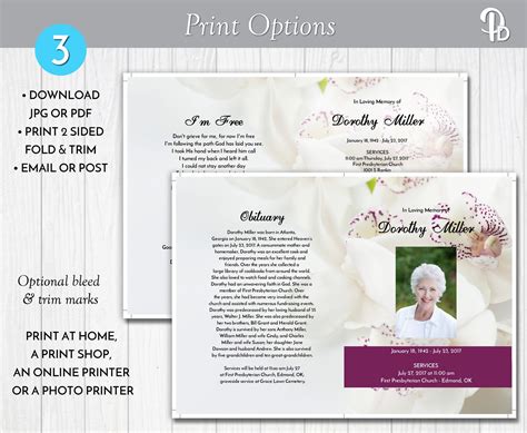 White Orchid Funeral Program Template Obituary/order of | Etsy