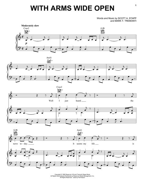 With Arms Wide Open | Sheet Music Direct