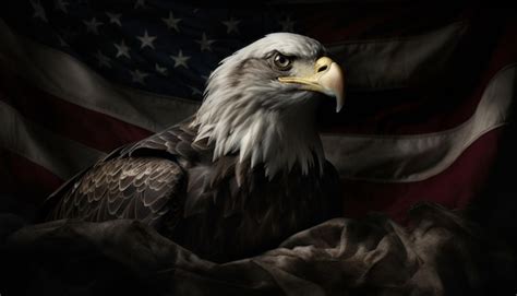 Free Photo | Majestic bald eagle perched gazing at flag generated by AI