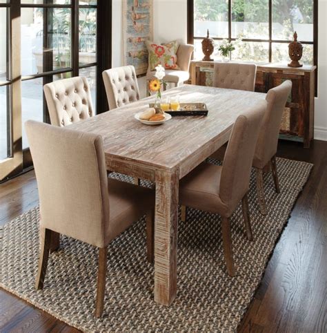 Catchy beige dining room design with natural wooden dining table and ...