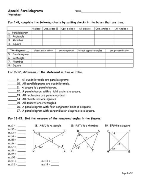 Special Parallelograms Worksheet - Printable Word Searches