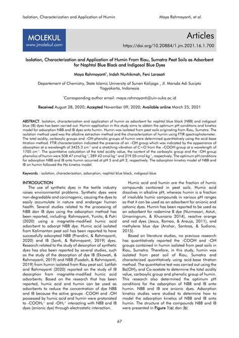 (PDF) Isolation, Characterization and Application of Humin From Sumatran Peat Soils as Adsorbent ...