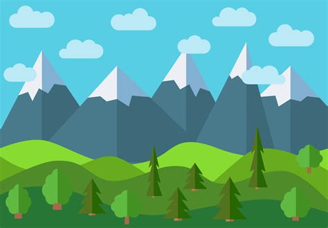 Vector panoramic mountain cartoon landscape. Natural landscape in the ...