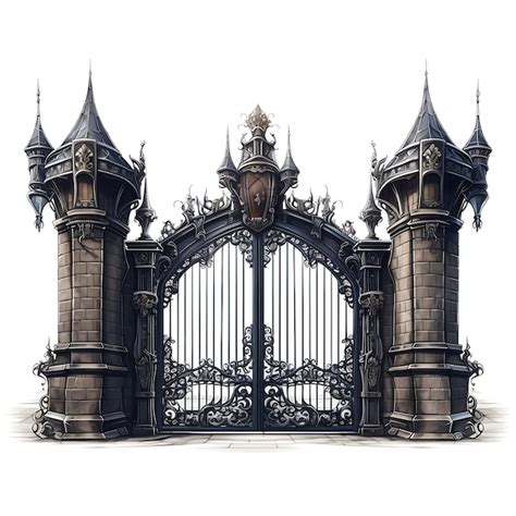 Premium Photo | Surreal Style of Swing Gate With Castle Battlement Design Consisting of a Dou ...