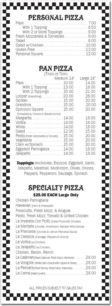 Big Al's Menu | Delicious Pizza Restaurant