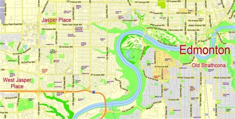 Edmonton PDF Map Printable Vector, 2 km scale Street Map editable City ...