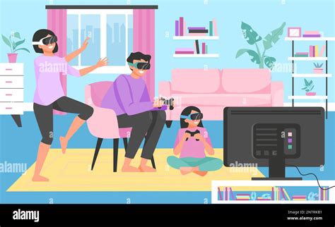 Family playing vr video games at home flat vector illustration Stock Vector Image & Art - Alamy