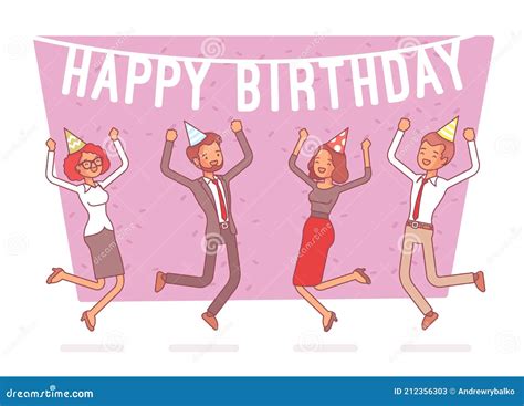 Happy Birthday Party in Office Stock Vector - Illustration of female ...