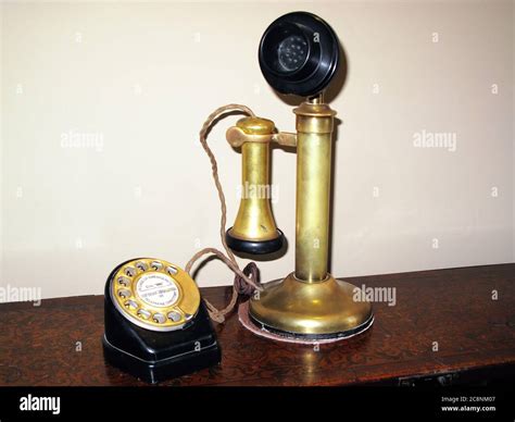 Antique old fashioned retro brass candlestick telephone a 1920's phone ...