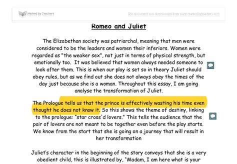 romeo and juliet thesis examples