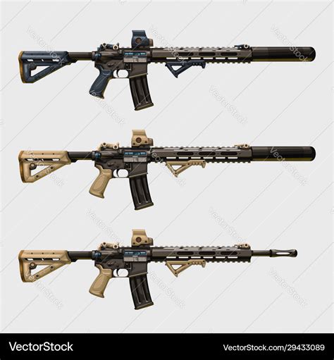 Realistic modern assault rifles set Royalty Free Vector