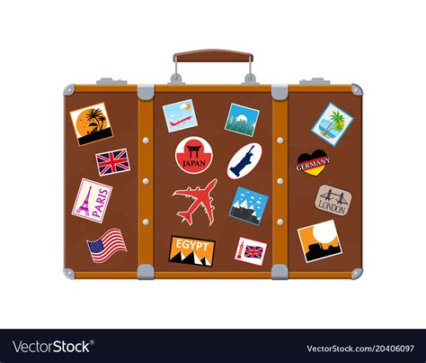 Leather retro bag with stickers Royalty Free Vector Image