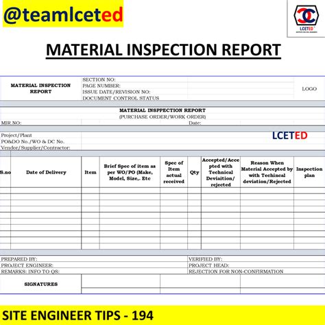 What Is Material Inspection Report? | Construction MIR format download | MIR format - LCETED ...