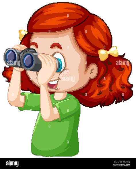 Little girl looking through binoculars on white background illustration ...