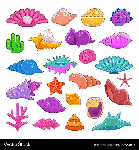 Sea shells exotic marine cartoon clam-shell Vector Image