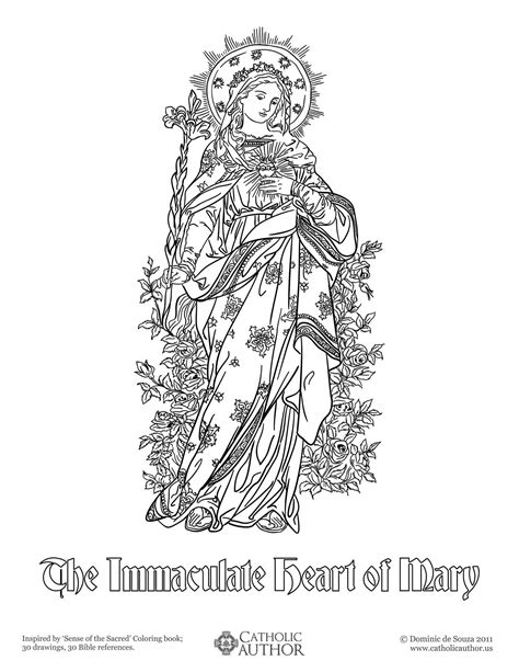 The Immaculate Heart of Mary - 12 Free Hand-Drawn Catholic Coloring ...